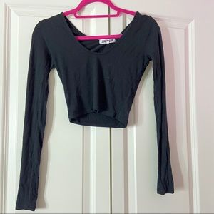 Joah brown long sleeve crop top